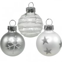 Article Mini boules de Noël blanc, argent véritable verre Ø3cm 9pcs