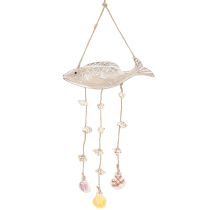 Article Mobile Maritime Poissons Coquillages Bois Naturel Blanc L20cm 2pcs
