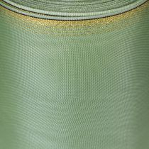 Article Ruban moiré vert sauge à bordure dorée - 175 mm x 25 m - ruban décoratif pour l'art floral et les fêtes