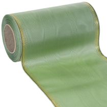 Article Ruban moiré vert sauge à bordure dorée - 175 mm x 25 m - ruban décoratif pour l'art floral et les fêtes