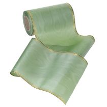 Article Ruban moiré vert sauge à bordure dorée - 175 mm x 25 m - ruban décoratif pour l'art floral et les fêtes