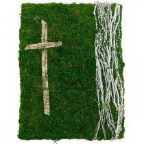 Moss picture vignes et croix pour arrangement funéraire vert, blanc 40 × 30cm