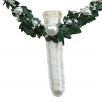 Coeur de myrte avec bandelette, perles et tube, blanc 4 p.