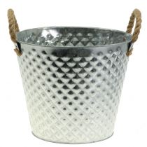 Article Pot zinc diamant anses corde lavé blanc Ø24.5cm H21cm