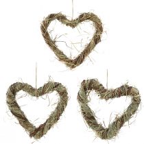 Article Couronne naturelle à suspendre couronne de vigne coeur de foin 25x25cm 3 pcs