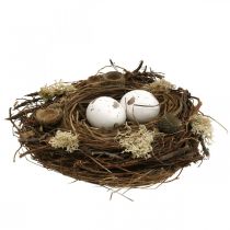 Nid de Pâques avec oeufs nature artificielle, décoration de table de Pâques blanche Ø19cm