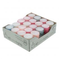 Article Bougies chauffe-plat Colorlights pastel assorties, durée de combustion 8h, 40 pièces