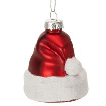 Article Boules de Noël en Verre Chapeau de Père Noël 8 cm Rouge et Blanc par 6
