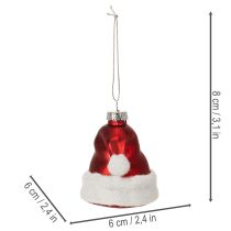 Article Boules de Noël en verre 8cm chapeau de Père Noël rouge et blanc, lot de 6