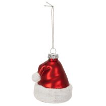 Article Boules de Noël en verre 8cm chapeau de Père Noël rouge et blanc, lot de 6