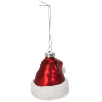Article Boules de Noël en verre 8cm chapeau de Père Noël rouge et blanc, lot de 6
