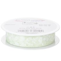 Article Ruban d'organza, motif floral, ruban cadeau, vert, 25 mm, 18 m