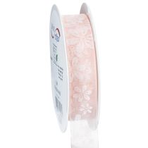 Article Ruban d'organza, ruban cadeau fleuri, rose, 25 mm, 18 m