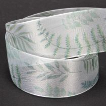 Article Ruban d'organza, ruban de mousseline, branches feuillues, vert, 40 mm, 15 m