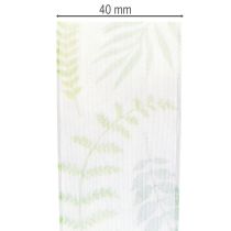 Article Ruban d'organza, ruban de mousseline, vert à motifs de feuilles, 40 mm de large, 15 m de long