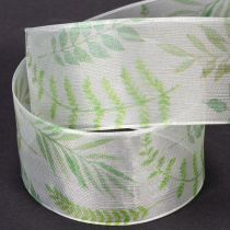 Article Ruban d'organza, ruban de mousseline, vert à motifs de feuilles, 40 mm de large, 15 m de long