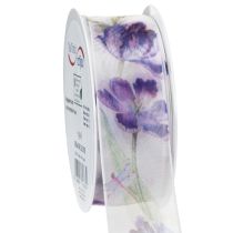 Article Ruban d'organza, ruban de mousseline, tulipes perroquet, violet, 40 mm, 18 m