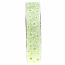 Article Ruban organza vert à fleurs 20mm 20m