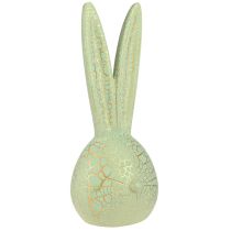 Article Décoration de Pâques tête de lapin vert menthe craquelure or 16,5x16x40cm