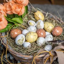 Décoration de Pâques à suspendre motifs oeufs de Pâques blanc, jaune, marron assortis 6 pièces