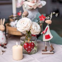 Article Décoration de Pâques, lapin en métal, décoration printanière, lapin de Pâques avec fleur rouge, beige H21cm 2pcs