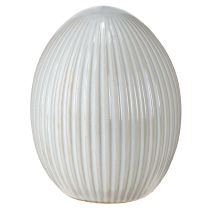 Article Oeufs de Pâques Oeuf décoratif en céramique avec rainures Blanc Gris 10×12,5cm 2 pièces