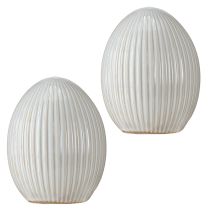 Article Oeufs de Pâques Oeuf décoratif en céramique avec rainures Blanc Gris 10×12,5cm 2 pièces