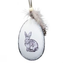 Oeufs de Pâques à suspendre plumes lapins métal 5×7cm 8pcs