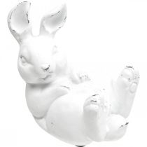 Lapin de Pâques look vintage lapin couché céramique blanche 12.5×8×14cm