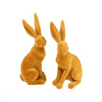 Article Lapin de Pâques Figurine Lapin Décoratif Pâques Jaune Curry H12,5 cm 2 pcs