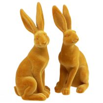 Article Lapin de Pâques Figurine Lapin Décoratif Pâques Jaune Curry H12,5 cm 2 pcs