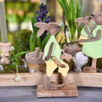 Article Lapin de Pâques avec enfant, décoration printanière en bois, père lapin, Pâques nature, vert, jaune H22cm
