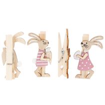 Article Pinces décoratives lapin de Pâques, décorations de Pâques en bois rose et blanc, 7,5 cm, lot de 4