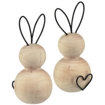 Article Lapins de Pâques en bois et métal noir naturel H10,5cm 6 pcs