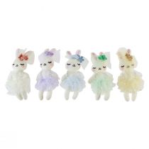 Article Lapin de Pâques décoration lapin fille en peluche 12cm 5 pcs