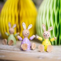 Lapins de Pâques lapins en bois colorés décoration de table à pois H8cm 4pcs
