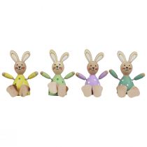 Article Lapins de Pâques lapins en bois colorés décoration de table à pois H8cm 4 pcs