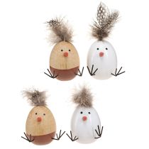 Article Poussin de Pâques Poussin Oeuf de Pâques Plumes Blanc Naturel H9cm 4 pcs