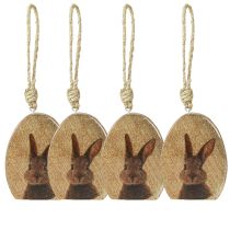 Article Pendentif de Pâques Lapin dans un oeuf Bois Jute Naturel 8x10,5cm 4pcs