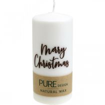 PURE bougies pilier Merry Christmas 130/60mm cire blanc 4pcs
