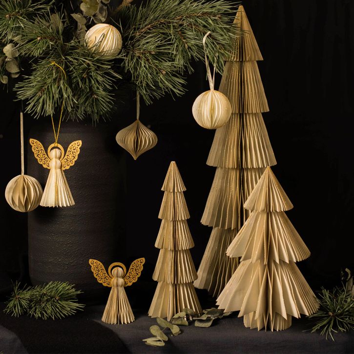 Papier sapin de Noël en papier sapin de Noël crème, doré H60cm