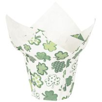 Article Pot décoratif en papier motif trèfle vert et blanc 12cm lot de 12