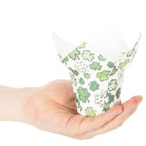 Article Pot décoratif en papier motif trèfle vert et blanc 12cm lot de 12