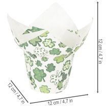 Article Pot décoratif en papier motif trèfle vert et blanc 12cm lot de 12