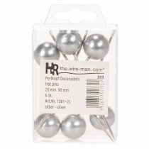 Article Épingles décoratives argentées avec tête perle Ø20mm, 90mm, lot de 6