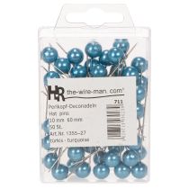 Article Épingles à tête perlée turquoise Ø10mm 60mm - Lot de 50