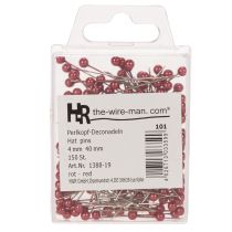 Article Épingles à tête perlée rouges pour décoration florale Ø4mm 40mm Set de 150