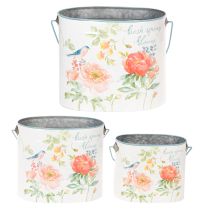 Article Pot de fleurs ovale vintage printanier, en métal, 26 x 22 x 17 cm, lot de 3
