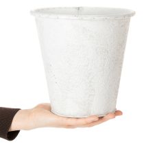 Article POT CACHE-POT MÉTAL ORNEMENTAL BLANC GRIS Ø20,5CM H19,5CM