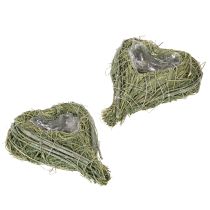 Article Cœur décoratif en herbe naturelle avec insert en film 14 cm, lot de 2